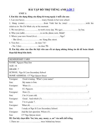 Bài tập bổ trợ Tiếng Anh Lớp 7 - Trường THCS Đông Tảo