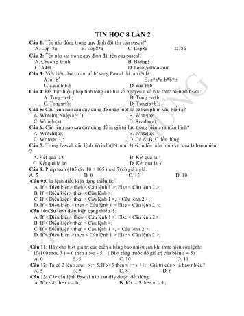 Đề ôn tập lần 2 môn Tin học Lớp 8 - Trường THCS Đại Hưng