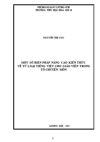 Đề tài Một số biện pháp nâng cao kiến thức về từ loại Tiếng Việt cho giáo viên trong tổ chuyên môn