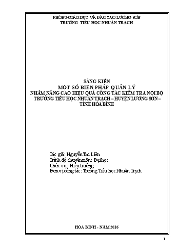 Sáng kiến kinh nghiệm Một số biện pháp quản lý nhằm nâng cao hiệu quả công tác kiểm tra nội bộ của hiệu trưởng trường Tiểu học Nhuận Trạch, huyện Lương Sơn, tỉnh Hòa Bình