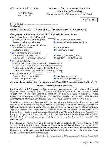 Đề thi tuyển sinh Đại học năm 2014 môn Tiếng Đức Khối D - Mã đề thi 269 (Có đáp án)