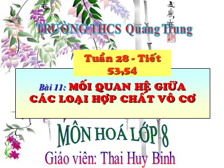 Bài giảng Hóa học 8 - Tiết 53+54, Bài 11: Mối quan hệ giữa các loại hợp chất vô cơ - Trường THPT Quang Trung