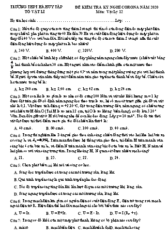 Đề cương kiểm tra 15 phút môn Vật lí 12 - Năm học 2020- 2021