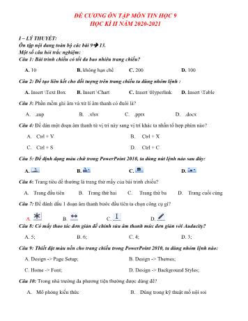 Đề cương ôn tập Học kì II môn Tin học Lớp 9 năm học 2020- 2021