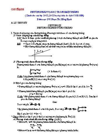 Đề cương Toán 10 - Chủ đề: Phương pháp tọa độ trong mặt phẳng - Phạm Thị Hồng Hạnh