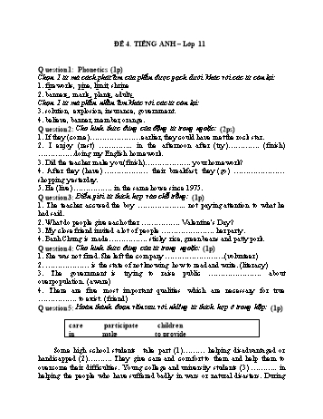 Đề ôn tập Tiếng Anh Lớp 11 (Đề 4)