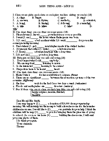 Đề ôn tập Tiếng Anh Lớp 11 (Đề 5)