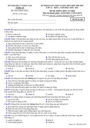 Đề thi thử THPT đợt 1 môn GDCD 12 (Mã đề 304) - Năm học 2020- 2021 (Kèm đáp án)