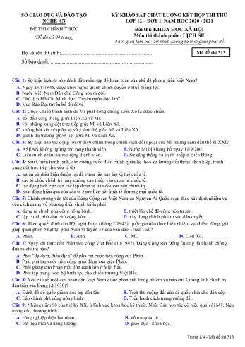 Đề thi thử THPT đợt 1 môn Lịch sử 12 (Mã đề 313) - Năm học 2020- 2021 (Kèm đáp án)