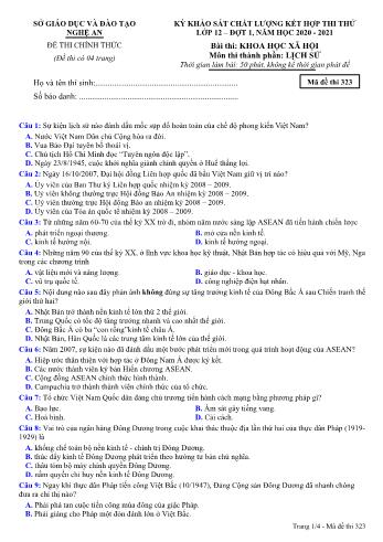 Đề thi thử THPT đợt 1 môn Lịch sử 12 (Mã đề 323) - Năm học 2020- 2021 (Kèm đáp án)