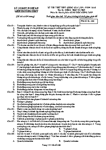 Đề thi thử THPT QG lần 1 môn GDCD (Mã đề 306) - Trường THPT Liên Trường (Kèm đáp án)