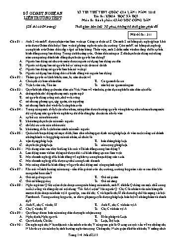 Đề thi thử THPT QG lần 1 môn GDCD (Mã đề 311) - Trường THPT Liên Trường (Kèm đáp án)