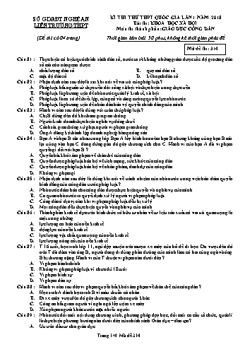 Đề thi thử THPT QG lần 1 môn GDCD (Mã đề 314) - Trường THPT Liên Trường (Kèm đáp án)