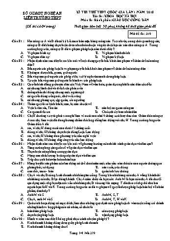 Đề thi thử THPT QG lần 1 môn GDCD (Mã đề 319) - Trường THPT Liên Trường (Kèm đáp án)