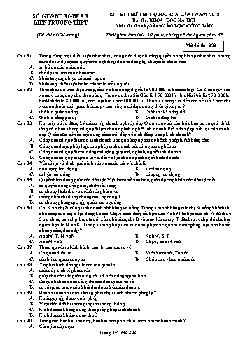 Đề thi thử THPT QG lần 1 môn GDCD (Mã đề 323) - Trường THPT Liên Trường (Kèm đáp án)