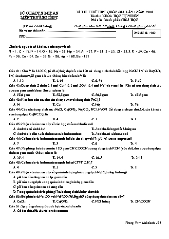 Đề thi thử THPT QG lần 1 môn Hóa học (Mã đề 202) - Trường THPT Liên Trường