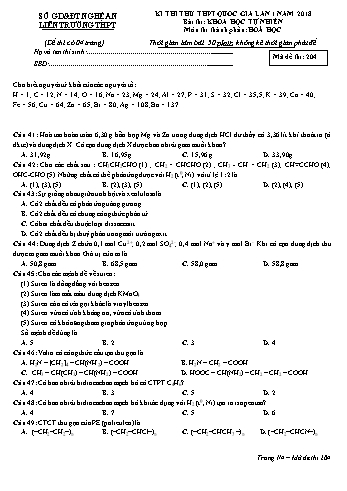 Đề thi thử THPT QG lần 1 môn Hóa học Năm 2018 (Mã đề 204) - Trường THPT Liên Trường (Kèm đáp án)