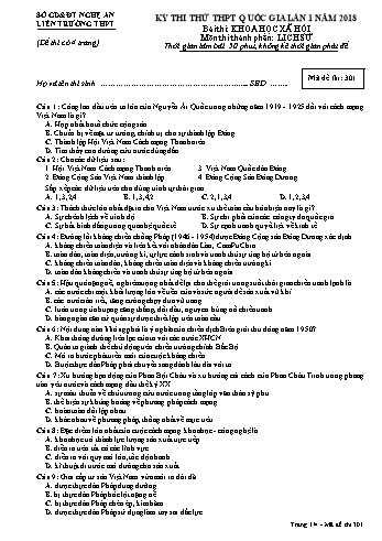 Đề thi thử THPT QG lần 1 môn Lịch sử Năm 2018 (Mã đề 301) - Trường THPT Liên Trường (Kèm đáp án)