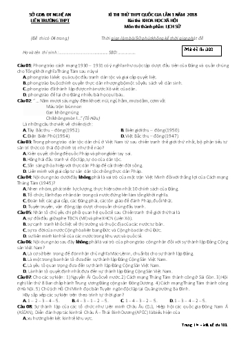 Đề thi thử THPT QG lần 1 môn Lịch sử Năm 2018 (Mã đề 302) - Trường THPT Liên Trường (Kèm đáp án)