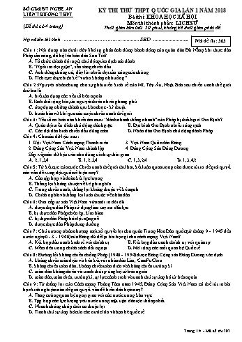 Đề thi thử THPT QG lần 1 môn Lịch sử Năm 2018 (Mã đề 303) - Trường THPT Liên Trường (Kèm đáp án)
