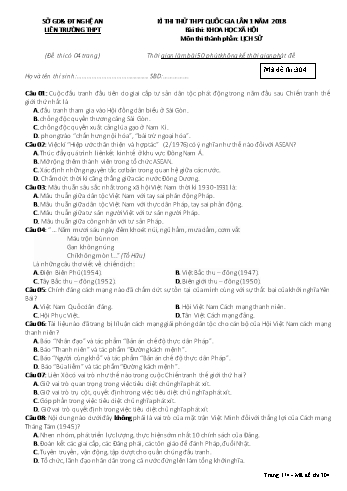 Đề thi thử THPT QG lần 1 môn Lịch sử Năm 2018 (Mã đề 304) - Trường THPT Liên Trường (Kèm đáp án)