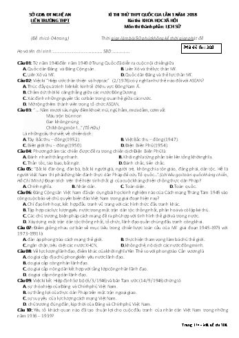 Đề thi thử THPT QG lần 1 môn Lịch sử Năm 2018 (Mã đề 308) - Trường THPT Liên Trường (Kèm đáp án)