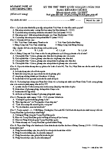 Đề thi thử THPT QG lần 1 môn Lịch sử Năm 2018 (Mã đề 309) - Trường THPT Liên Trường (Kèm đáp án)