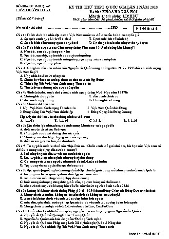Đề thi thử THPT QG lần 1 môn Lịch sử Năm 2018 (Mã đề 313) - Trường THPT Liên Trường (Kèm đáp án)