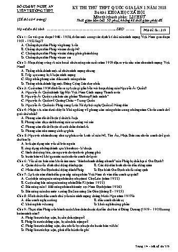 Đề thi thử THPT QG lần 1 môn Lịch sử Năm 2018 (Mã đề 319) - Trường THPT Liên Trường (Kèm đáp án)