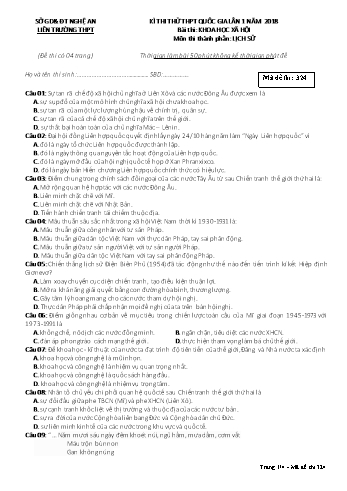 Đề thi thử THPT QG lần 1 môn Lịch sử Năm 2018 (Mã đề 324) - Trường THPT Liên Trường (Kèm đáp án)