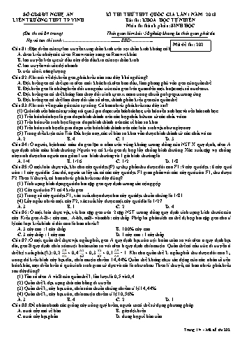 Đề thi thử THPT QG lần 1 môn Sinh học Năm 2018 (Mã đề 202) - Trường THPT Liên Trường (Kèm đáp án)