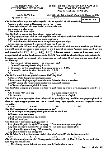 Đề thi thử THPT QG lần 1 môn Sinh học Năm 2018 (Mã đề 203) - Trường THPT Liên Trường (Kèm đáp án)