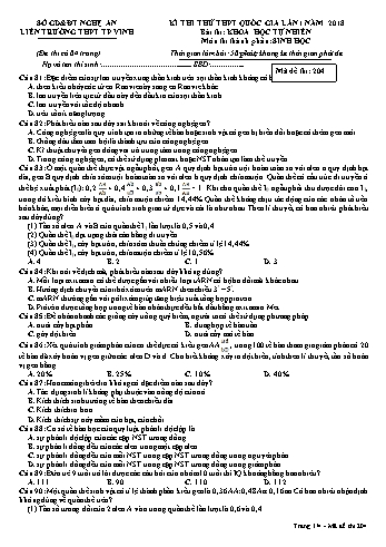 Đề thi thử THPT QG lần 1 môn Sinh học Năm 2018 (Mã đề 204) - Trường THPT Liên Trường (Kèm đáp án)