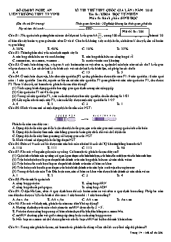 Đề thi thử THPT QG lần 1 môn Sinh học Năm 2018 (Mã đề 206) - Trường THPT Liên Trường (Kèm đáp án)