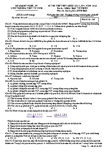 Đề thi thử THPT QG lần 1 môn Sinh học Năm 2018 (Mã đề 207) - Trường THPT Liên Trường (Kèm đáp án)