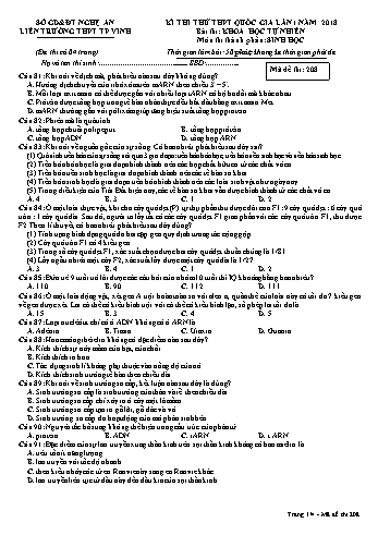 Đề thi thử THPT QG lần 1 môn Sinh học Năm 2018 (Mã đề 208) - Trường THPT Liên Trường (Kèm đáp án)