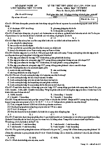 Đề thi thử THPT QG lần 1 môn Sinh học Năm 2018 (Mã đề 213) - Trường THPT Liên Trường (Kèm đáp án)
