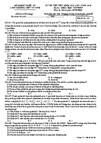 Đề thi thử THPT QG lần 1 môn Sinh học Năm 2018 (Mã đề 221) - Trường THPT Liên Trường (Kèm đáp án)
