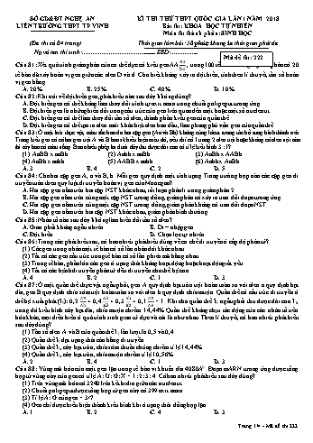 Đề thi thử THPT QG lần 1 môn Sinh học Năm 2018 (Mã đề 222) - Trường THPT Liên Trường (Kèm đáp án)