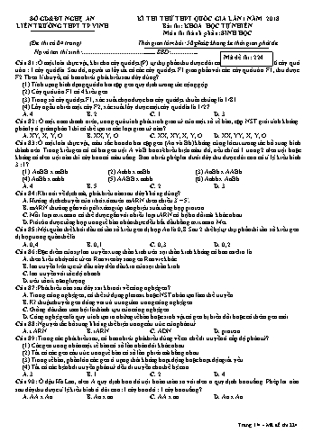 Đề thi thử THPT QG lần 1 môn Sinh học Năm 2018 (Mã đề 224) - Trường THPT Liên Trường (Kèm đáp án)