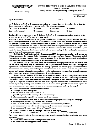 Đề thi thử THPT QG lần 1 môn Tiếng Anh Năm 2018 (Mã đề 403) - Trường THPT Liên Trường (Kèm đáp án)