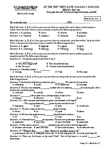 Đề thi thử THPT QG lần 1 môn Tiếng Anh Năm 2018 (Mã đề 413) - Trường THPT Liên Trường (Kèm đáp án)