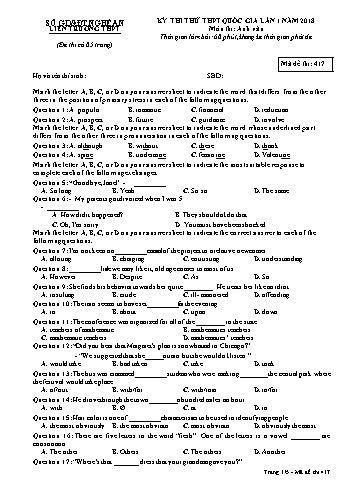 Đề thi thử THPT QG lần 1 môn Tiếng Anh Năm 2018 (Mã đề 417) - Trường THPT Liên Trường (Kèm đáp án)