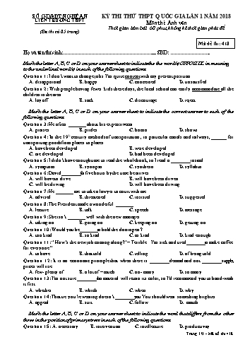Đề thi thử THPT QG lần 1 môn Tiếng Anh Năm 2018 (Mã đề 418) - Trường THPT Liên Trường (Kèm đáp án)