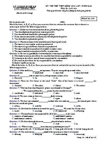 Đề thi thử THPT QG lần 1 môn Tiếng Anh Năm 2018 (Mã đề 419) - Trường THPT Liên Trường (Kèm đáp án)