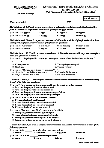 Đề thi thử THPT QG lần 1 môn Tiếng Anh Năm 2018 (Mã đề 420) - Trường THPT Liên Trường (Kèm đáp án)