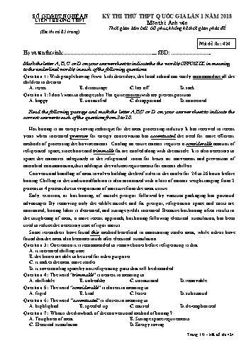 Đề thi thử THPT QG lần 1 môn Tiếng Anh Năm 2018 (Mã đề 424) - Trường THPT Liên Trường (Kèm đáp án)