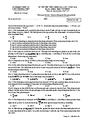 Đề thi thử THPT QG lần 1 môn Vật lí Năm 2018 (Mã đề 204) - Trường THPT Liên Trường (Kèm đáp án)