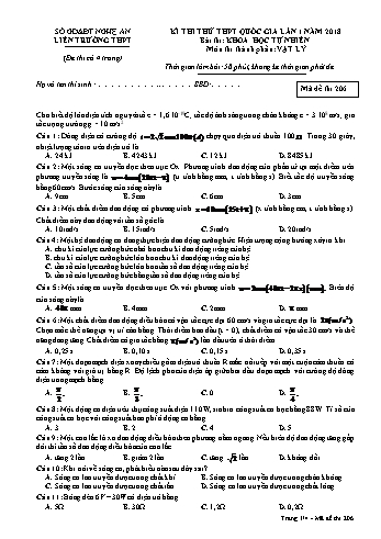 Đề thi thử THPT QG lần 1 môn Vật lí Năm 2018 (Mã đề 206) - Trường THPT Liên Trường (Kèm đáp án)