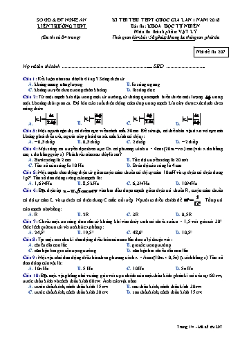 Đề thi thử THPT QG lần 1 môn Vật lí Năm 2018 (Mã đề 207) - Trường THPT Liên Trường (Kèm đáp án)